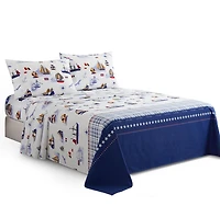 Literie toutes saisons en percale de coton doux et profond, motif bateau à voile, pour enfants et tout-petits, motif marine