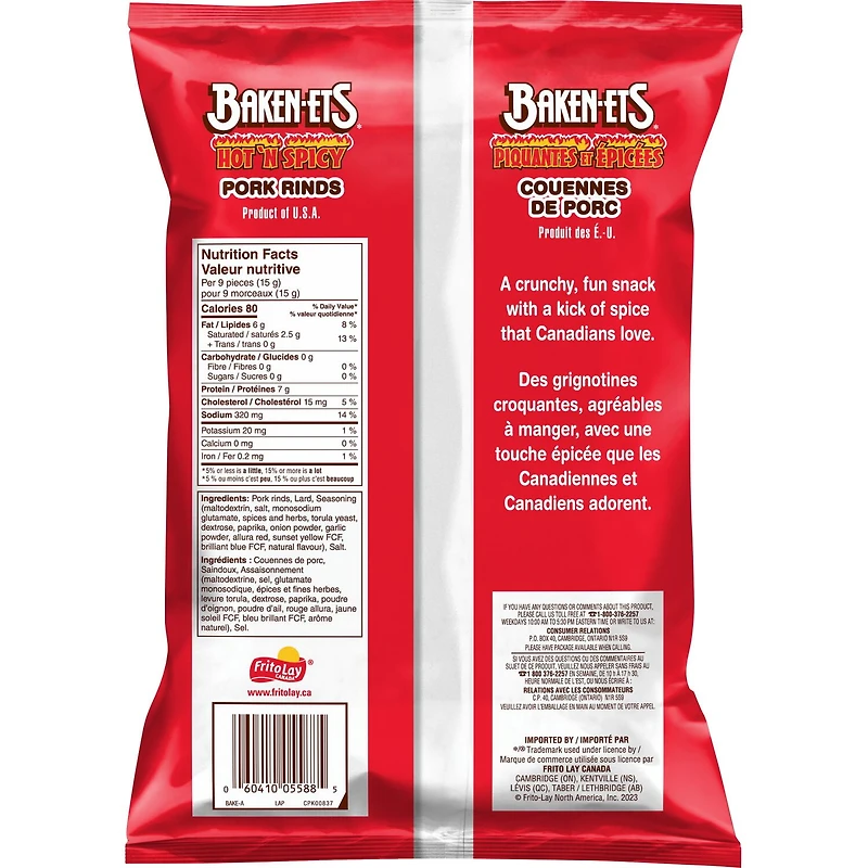 Couennes de porc aromatisées Baken-Ets Piquantes et épicées 70 g.