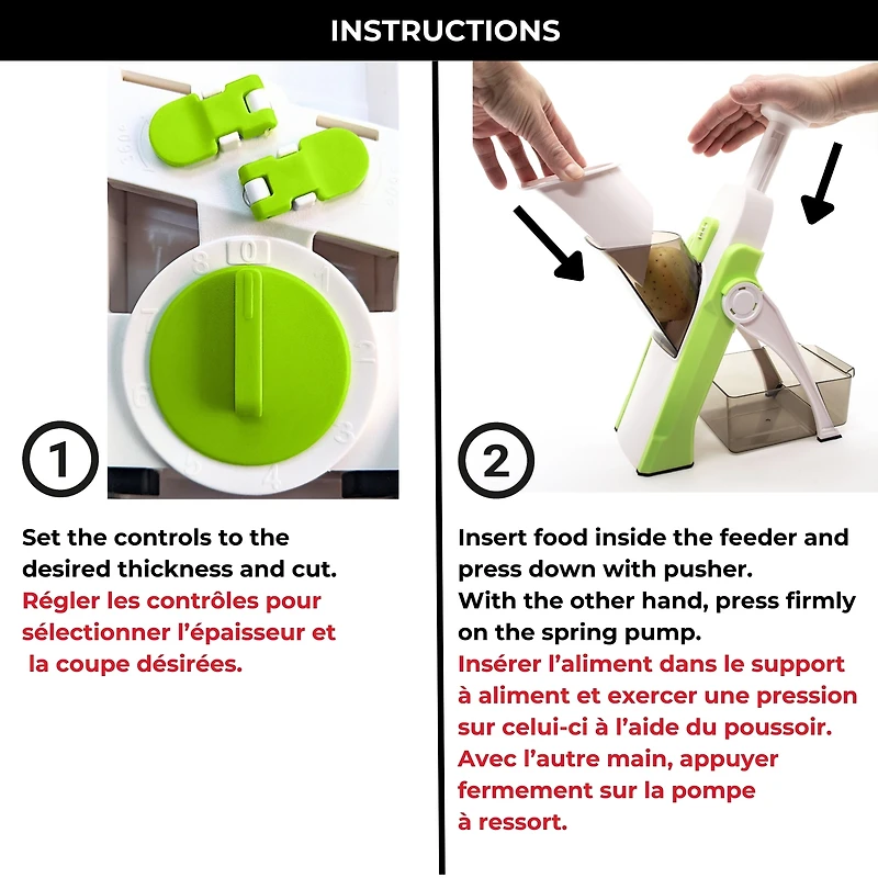 Starfrit Pump'n'Slice, Vertical Mandoline, Food Chopper, Slicer, Safe Enclosed Blades, Folds for Storage, Cleaning Tool -2-in-1, Starfrit Pump'N'Slice lets you quickly slice fruits and veggies with a simple pump. Adjustable stainless steel blades cut evenly from 0.5 to 8 mm. Safe enclosed blades, compact design with foldable feet, and dishwasher-safe parts make prep and cleanup easy.
