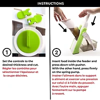 Starfrit Pump'n'Slice, Vertical Mandoline, Food Chopper, Slicer, Safe Enclosed Blades, Folds for Storage, Cleaning Tool -2-in-1, Starfrit Pump'N'Slice lets you quickly slice fruits and veggies with a simple pump. Adjustable stainless steel blades cut evenly from 0.5 to 8 mm. Safe enclosed blades, compact design with foldable feet, and dishwasher-safe parts make prep and cleanup easy.