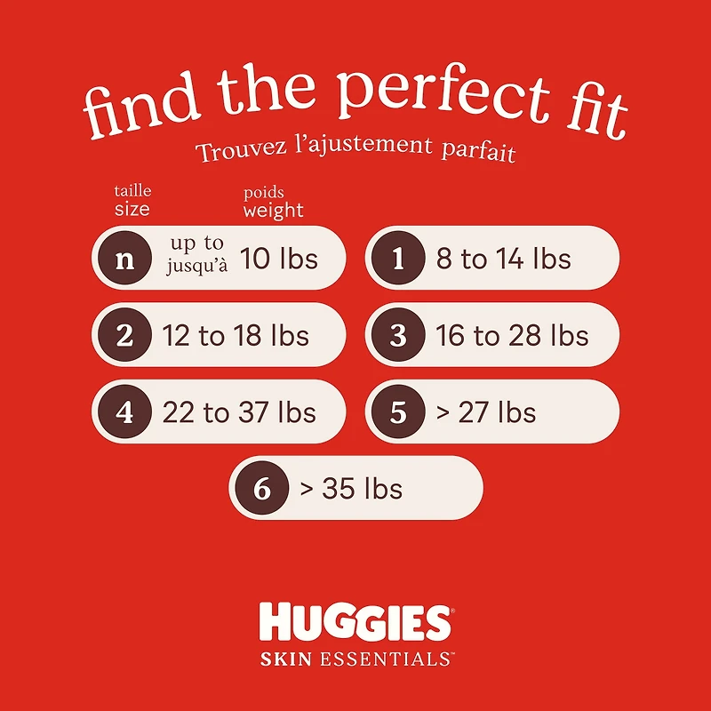 Couches pour bébé Huggies Skin Essentials, taille 3 (16 à 28 lb), 168 Unités