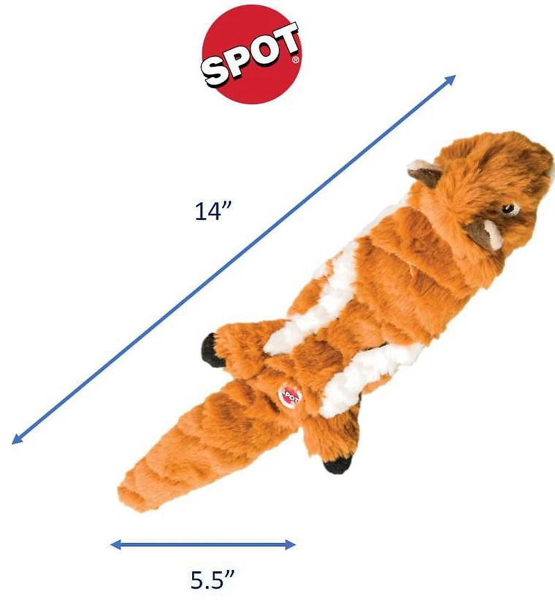 SPOT Mini Skinneeez Extreme Quilted Chipmunk Stuffing Free Plush Tug Dog Toy