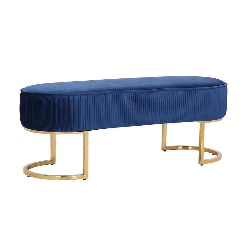 Elinor Bench ,Velvet Bench, Oval Velvet Bench, Oval Bench with Gold Legs, Backless Bench, Blue Velvet Footstool, Bedroom Bench, Entryway Bench, Living Room Bench