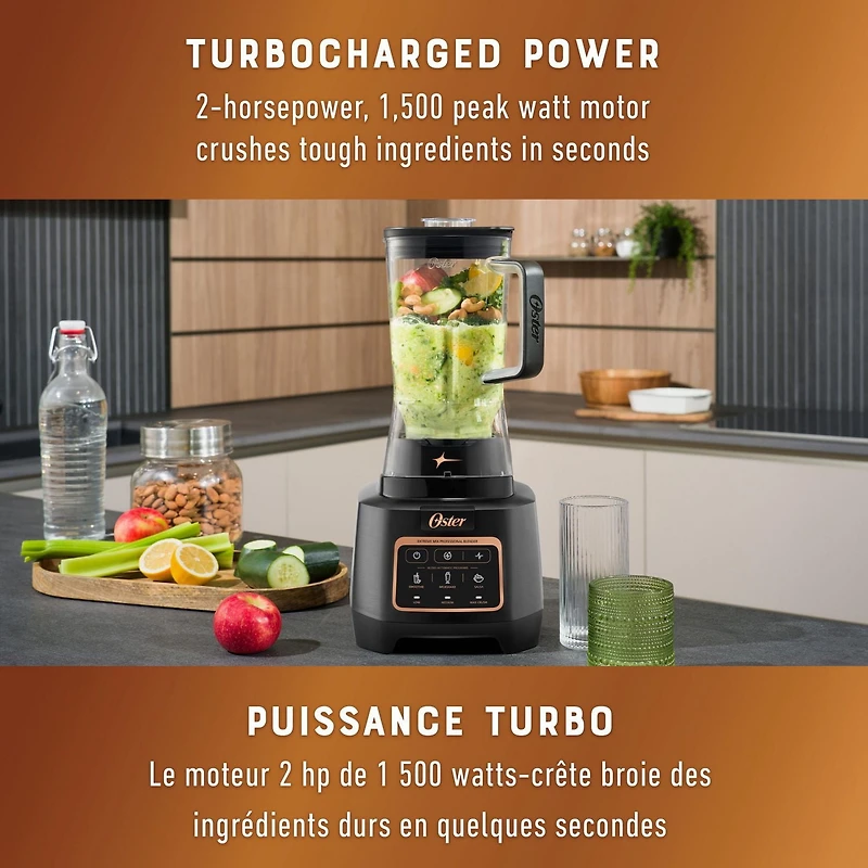 Mélangeur Mélange extrême Oster, mélangeur haute vitesse 1 500 watts avec lame à 10 points, mélangeur de cuisine de 1,89 L avec programmes automatiques