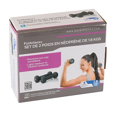 PurAthletics 2x2LB Set of 2 Neoprene Coated for Non-Slip Grip Surface Hex Shape Colorful Exercise & Fitness Dumbbells