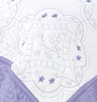 Marina Decoration Embroidered Stitching Coverlet Bedspread Ultra Soft Solid Bedding Summer Quilt Set with Quilted Sham, Purple Floral Pattern
