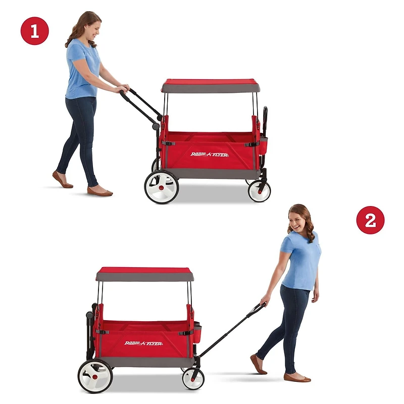 Radio Flyer Convertible Stroll N Wagon with Pull & Push Handle, Red/Black