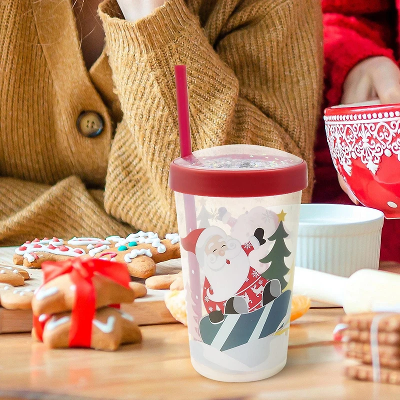 Holiday Time Red Plastic Straw Tumbler, 3.5 inch x 3.5 inch x 7.9 inch, 1 Piece