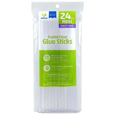 AdTech Crystal Clear Glue Sticks (W220-3824) – Mini Size, Crystal Clear, Hot Glue Gun Sticks. All-purpose glue sticks for crafting, scrapbooking & more. Pack of 24, 8” long .28 Diameter hot glue stick, 8 inch multi-temp mini sized hot glue sticks