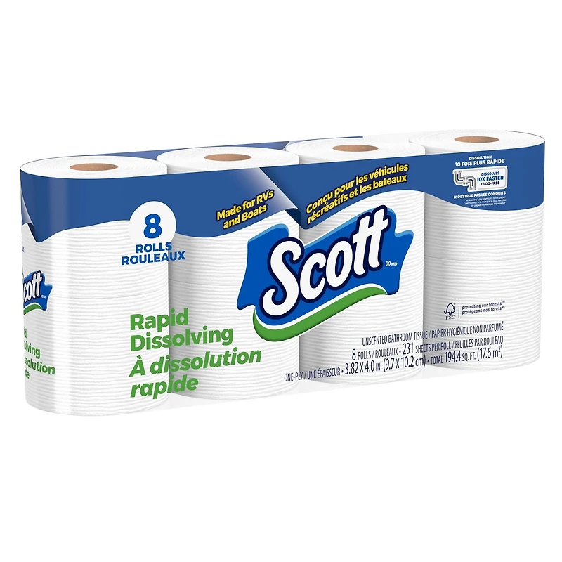 Scott Rapid-Dissolving Toilet Paper for RVs & Boats, 48 Double Rolls