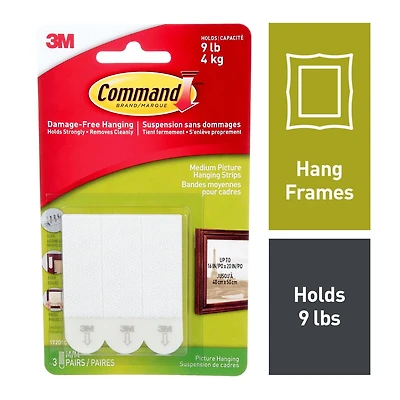 Command™ Picture Hanging Strip 17201C, White, Medium, Command™ Strips 17201C