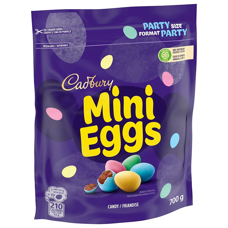 Cadbury Mini Eggs, Chocolatey Candy Eggs (Chocolate Candy Eggs), Party Size, Resealable bag, Prepared in Canada, 700 g