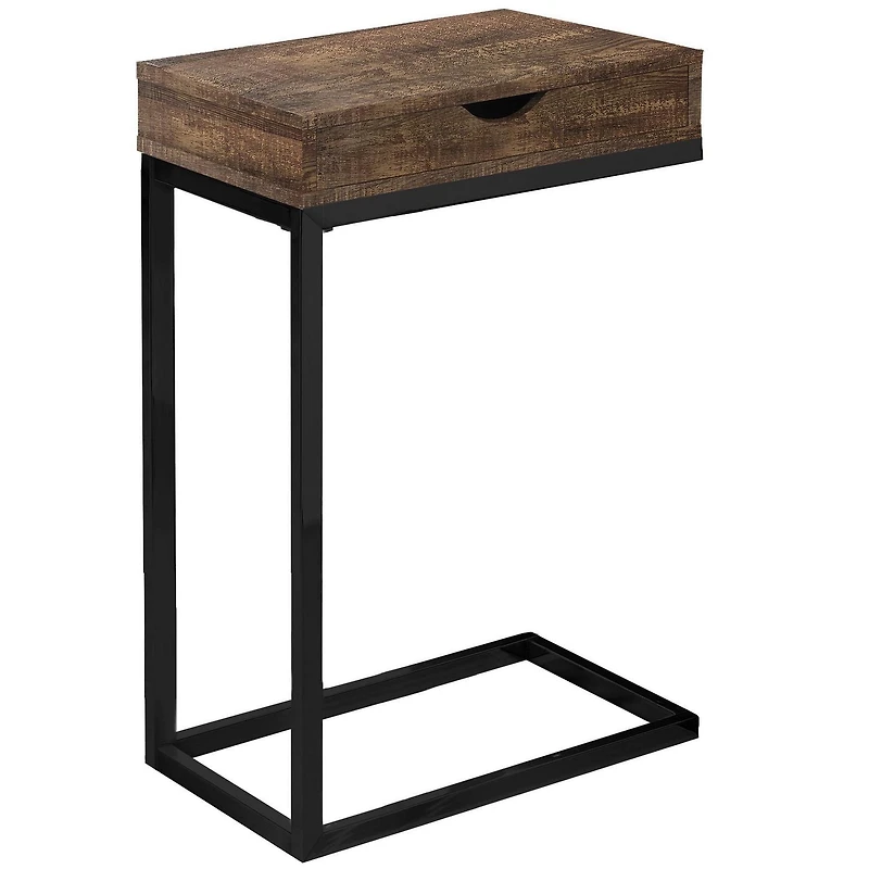 Monarch Specialties Accent Table, C-shaped, End, Side, Snack, Storage Drawer, Living Room, Bedroom, Metal, Laminate, Brown, Black, Contemporary, Modern