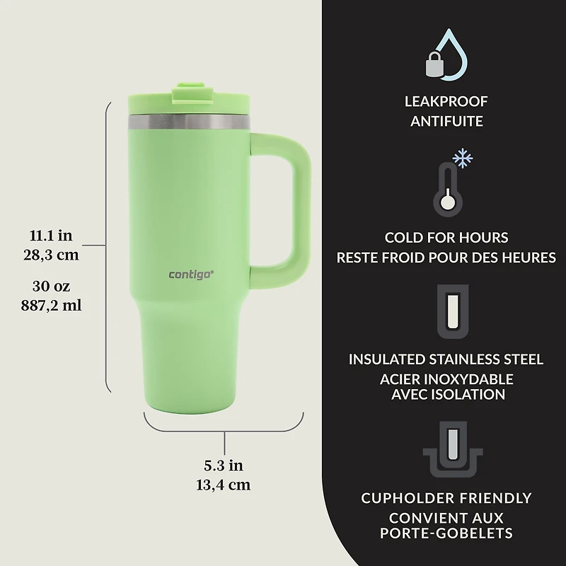 Contigo Streeterville Leak-Proof Tumbler, 30 oz (887 ml), Stainless Steel Water Bottle with Straw