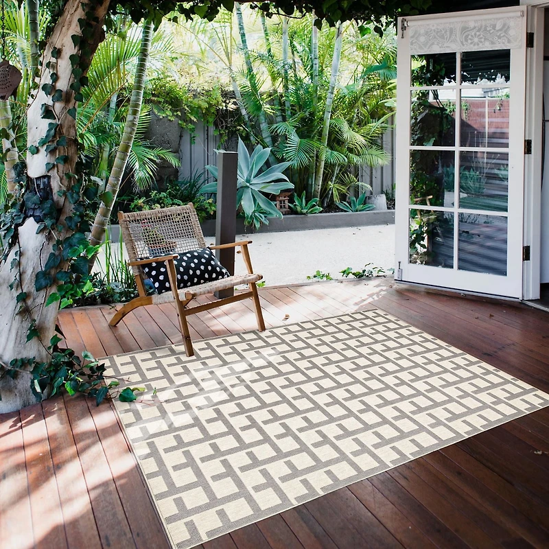 ECARPET Indoor/Outdoor for Balcony, Patio and Garden Villa Light Grey Rug
