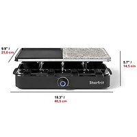 Starfrit 8-Person Raclette Party Grill, 2-in-1 Die-Cast Aluminum & Cooking Stone, Adjustable Temperature, 8 Spatulas & Dishes, 1300W, Hand Wash, Black, 2-in 1 Grill or griddle