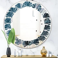 Designart 'Splash Blue Indigo' Miroir mural rond moderne - Feuilles 24x24