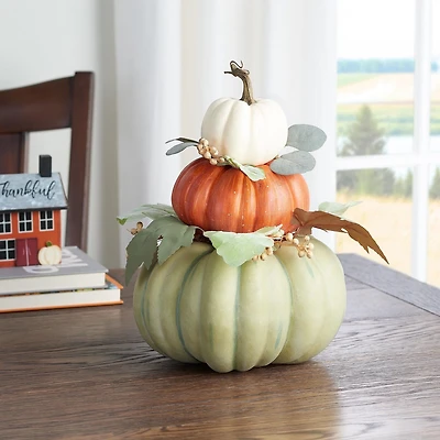 Way to Celebrate Harvest Green Orange & Cream Pumpkin Stack, CR/ORG/GRN PMK STACK