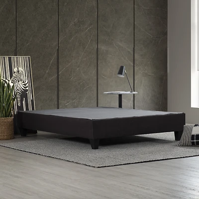 PRIMO Base de Lit Plateforme Rembourrée Carter – Simple, Tissu Gris Foncé de Style Lin, Sans Sommier Nécessaire, Lattes de Bois Solides