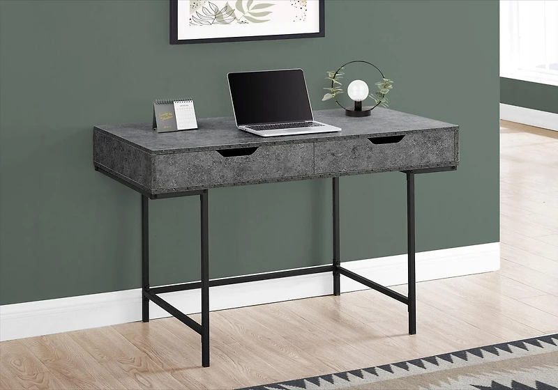 Monarch Specialties Computer Desk, Home Office, Laptop, Storage Drawers, 48"l, Work, Metal, Laminate, Grey, Black, Contemporary, Modern