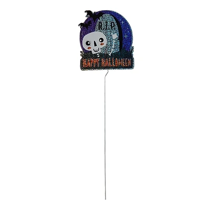 Panneau et piquet avec squelette holographique « RIP » d’Halloween Way To Celebrate