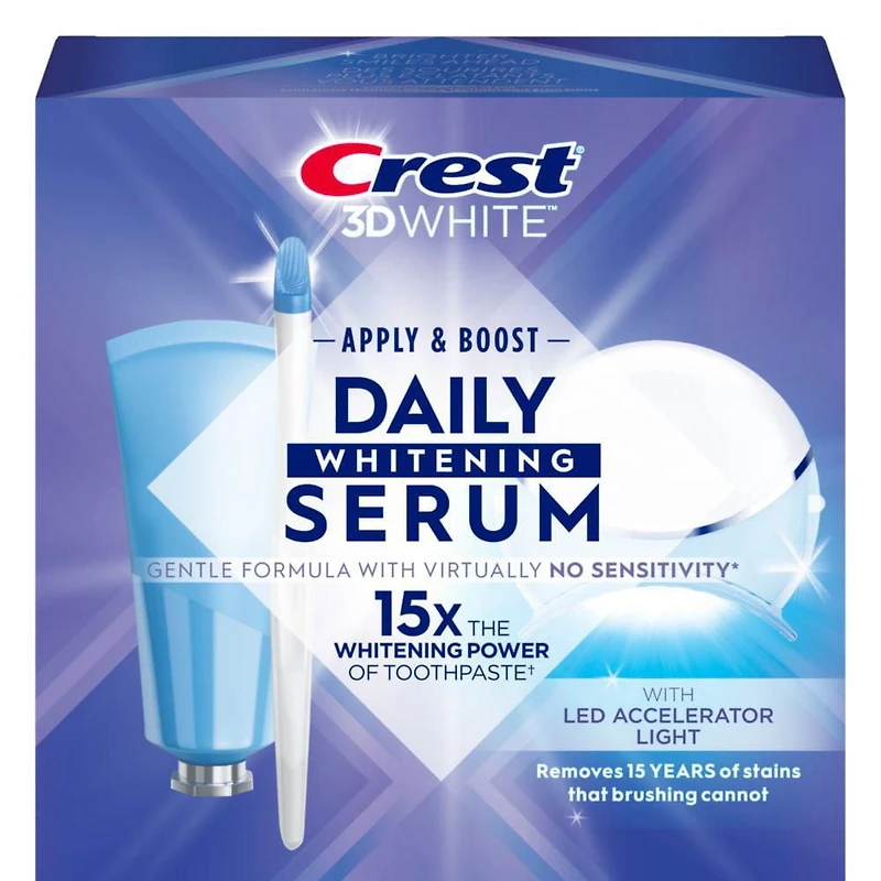 Crest 3DWhite Daily Whitening Serum with LED Light, Leave-on Teeth Whitening Treatment, 21ML