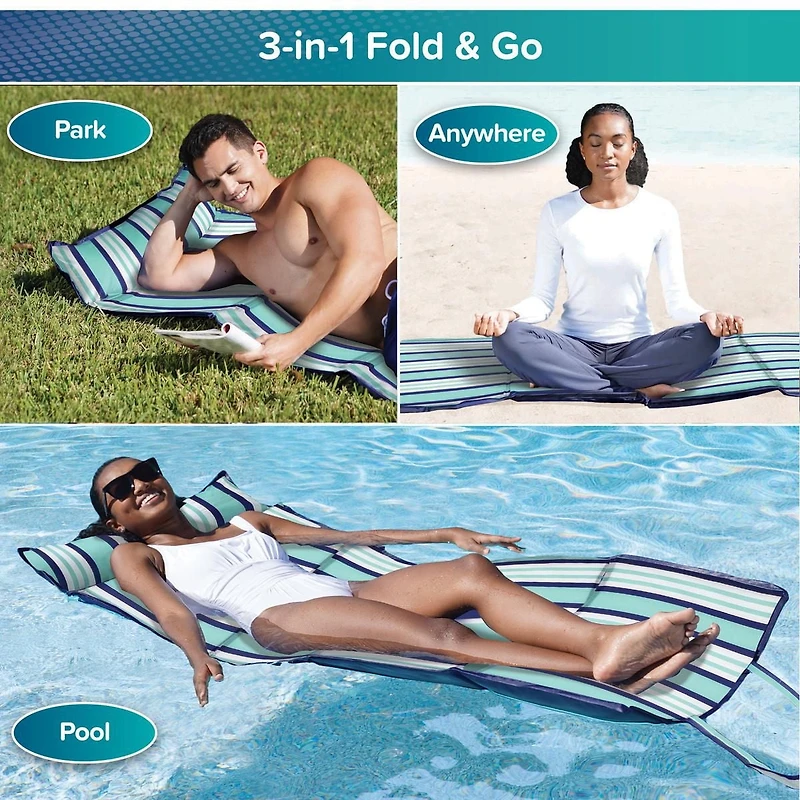 Aqua 3-In-1 Fold & Go Pool Float, Mat & Lounge, Fold & Go Mat