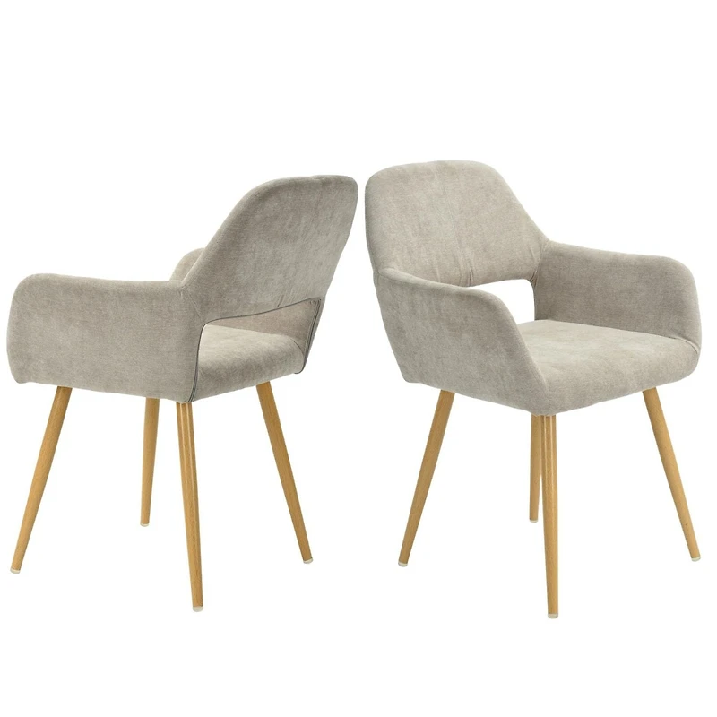 Homy Casa Set of 2 Dining Chairs, Upholstered Chairs with Armrests and Ergonomic Back, Beige Fabric