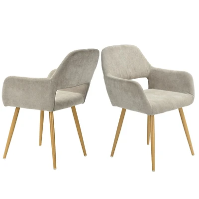 Lot de 2 chaises de salle à manger Homy Casa, rembourrées avec accoudoirs et dossier ergonomique, tissu beige