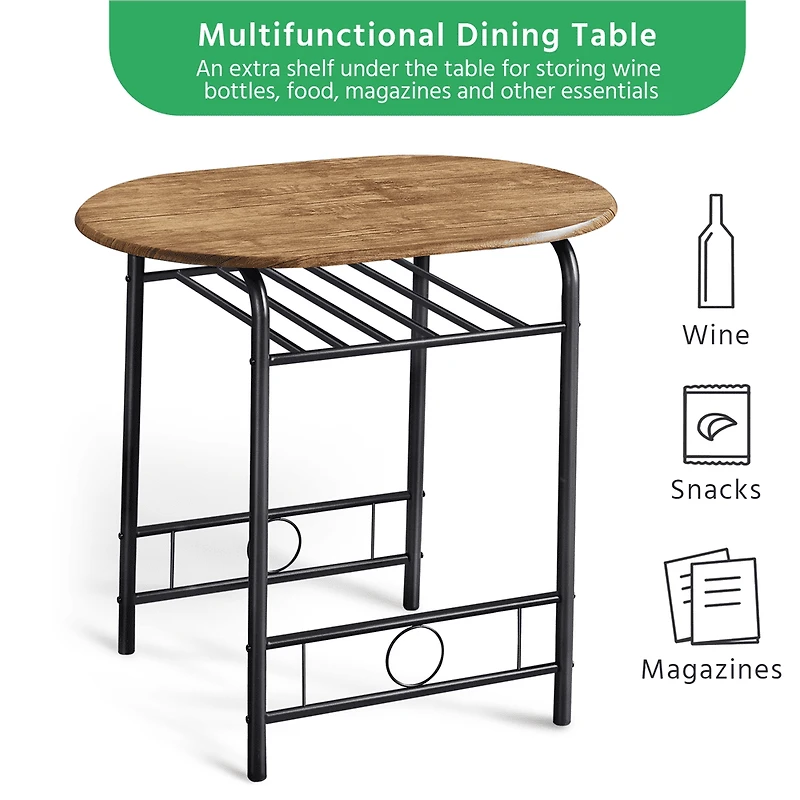 Fullfurnique Ensemble de salle à Manger Rond Moderne 3 Pièces avec Table et 2 Chaises Pieds en Acier, Brun