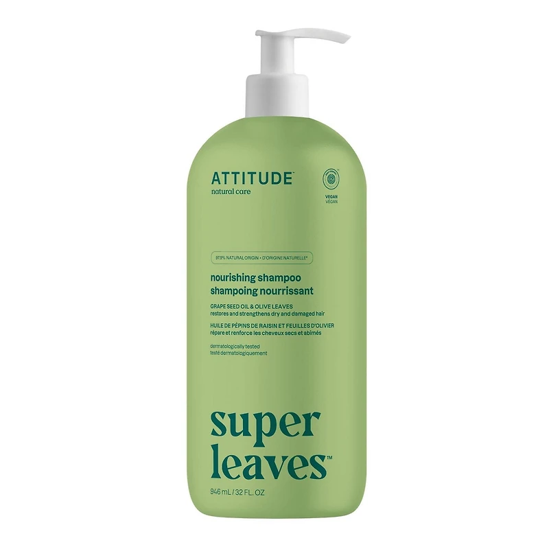 ATTITUDE super leaves, Shampooing Nourrissant, Huile de Pépins de Raisin & Feuilles d'Olivier