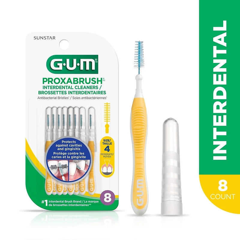 Brossette interdentaire PROXABRUSHᴹᴰ de GUMᴹᴰ, Moyen, Déloge jusqu’à 25 % plus de plaque**