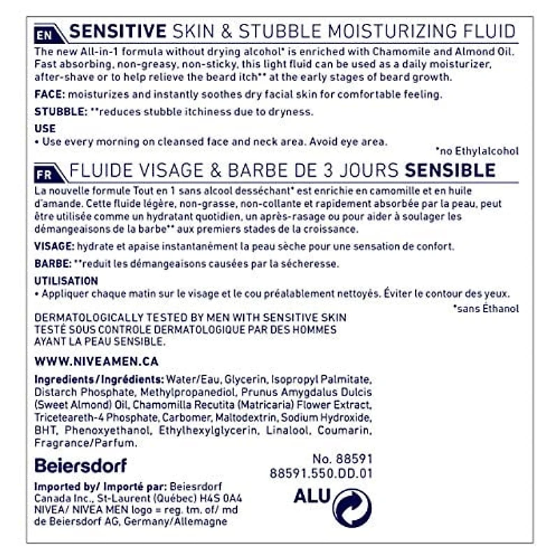 Soin Hydratant Visage Et Barbe Peau Sensible Nivea Men