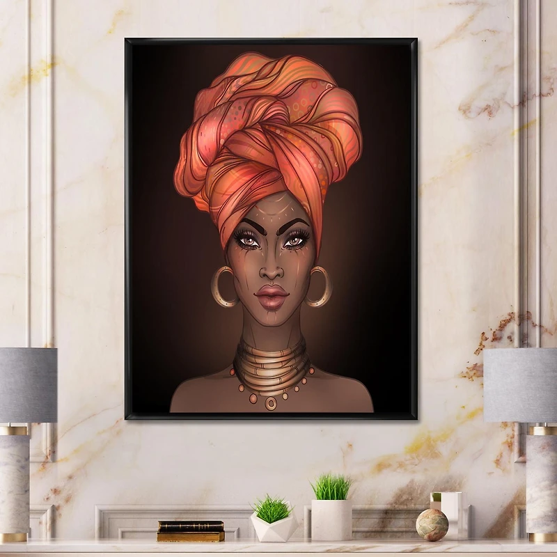 Designart African American Woman with Turban V FLOAT FRAME WALL ART