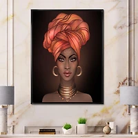 Designart African American Woman with Turban V FLOAT FRAME WALL ART