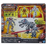 Marvel Mech Strike Mechasaurs 4.5" Ultron Primeval with T-R3X Mechasaur Action Figures, Super Hero Toys