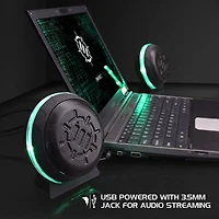 Enhance SL2 USB Gaming Computer Speakers for Monitor with LED Green Light, 3.5mm Wired Connection and in-Line Volume Control - 2.0 Stereo Sound System for Gaming Laptop, Desktop, PC Computers