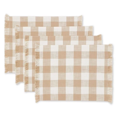 FRAÎCHE Spring Taupe Gingham Placemats, 4 pack, One Size