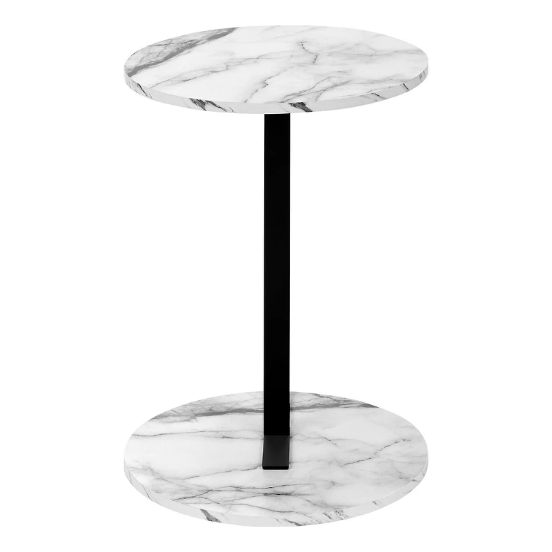 Monarch Specialties Accent Table, Side, Round, End, Nightstand, Lamp, Living Room, Bedroom, White Marble Look Laminate, Black Metal, Contemporary, Modern