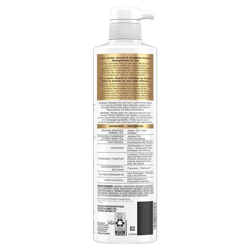 Shampooing Pantene Pro-V Miracles Soins pour dommages extrêmes avec mélange d’huiles régénératrices, sans sulfate