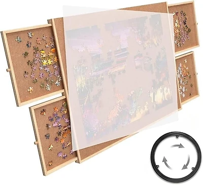 Tradeopia 1500 Pieces Rotating Puzzle Board with 4 Drawers and Cover