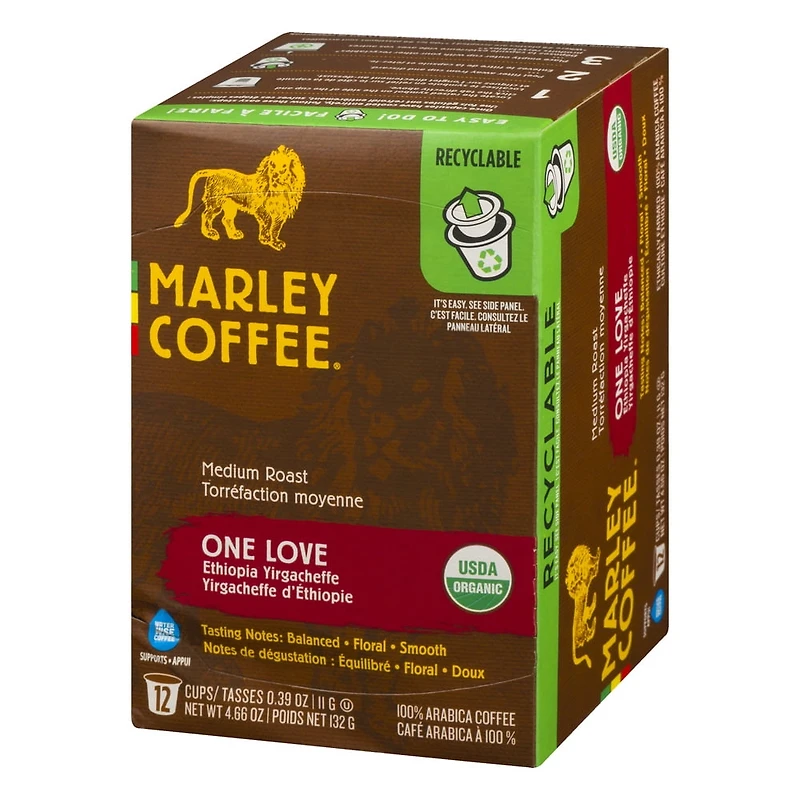 Café Yirgacheffe d'Éthiopie à la torréfaction moyenne One Love de Marley