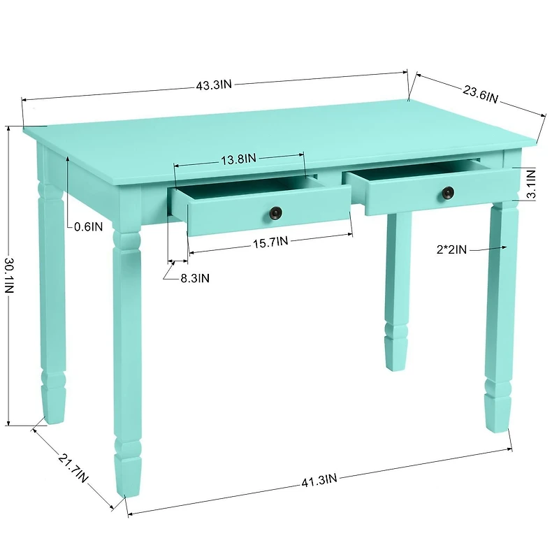 Homylin Home Office Desk with 2 Drawers, 43" Writing Computer Desk for Bedroom, Modern Green Makeup Vanity Table Desk, Study Table Writing Desk, Computer Work Station, Green