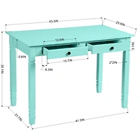 Homylin Home Office Desk with 2 Drawers, 43" Writing Computer Desk for Bedroom, Modern Green Makeup Vanity Table Desk, Study Table Writing Desk, Computer Work Station, Green