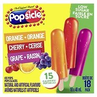 Pops glacés Popsicle Orange, Cerise et Raisin Faible en Sucre 18 x 48 mL