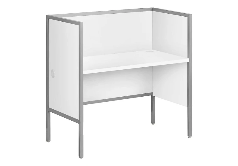Monarch Specialties  Bureau A Cloison, 48"l, Bureau, Travail, Qualité Commerciale, Stratifié Blanc, Métal Argenté, Contemporain, Moderne