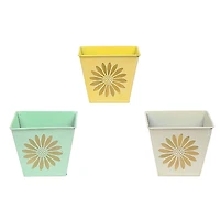 IH Casa Decor Embossed Daisy Metal Square Planter Asstd - Set of 3