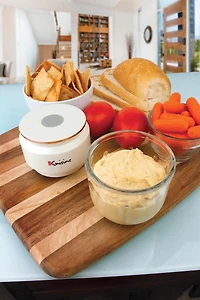 Hachoir Sans Fil/Rechargeable avec Cordon USB et Bol en Verre, Blanc