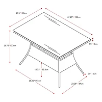 CorLiving Parksville Ensemble de salle à manger de patio 7 pièces en osier de résine noire et en acier avec table rectangulaire en verre et 6 chaises avec coussins gris