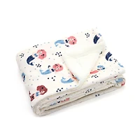 Marina Decoration Reversible Rich Printed Woven Fluffy Plush Soft Warm Flannel Fleece Children Throw Sherpa Kids Blanket, 40 x 50 Inch Pink Mermaid with White Base Pattern